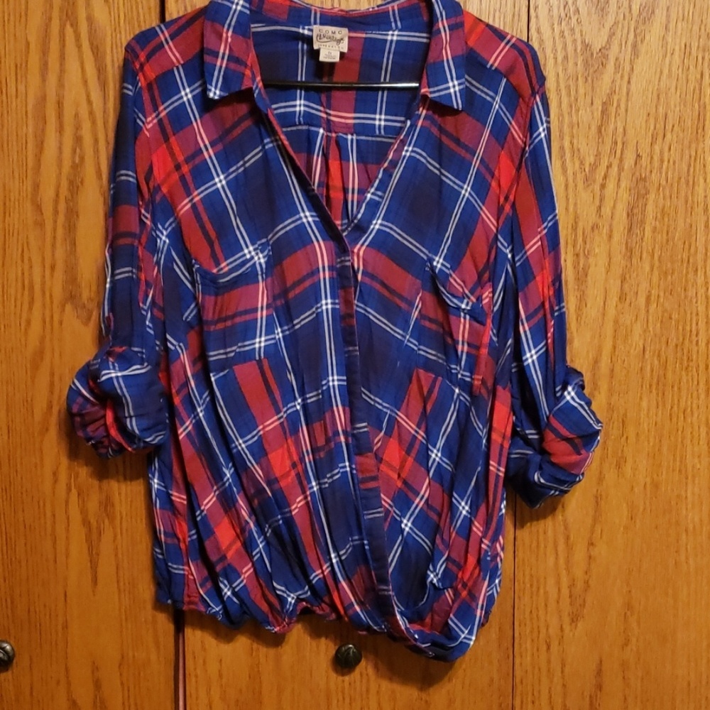 Wrap plaid blouse